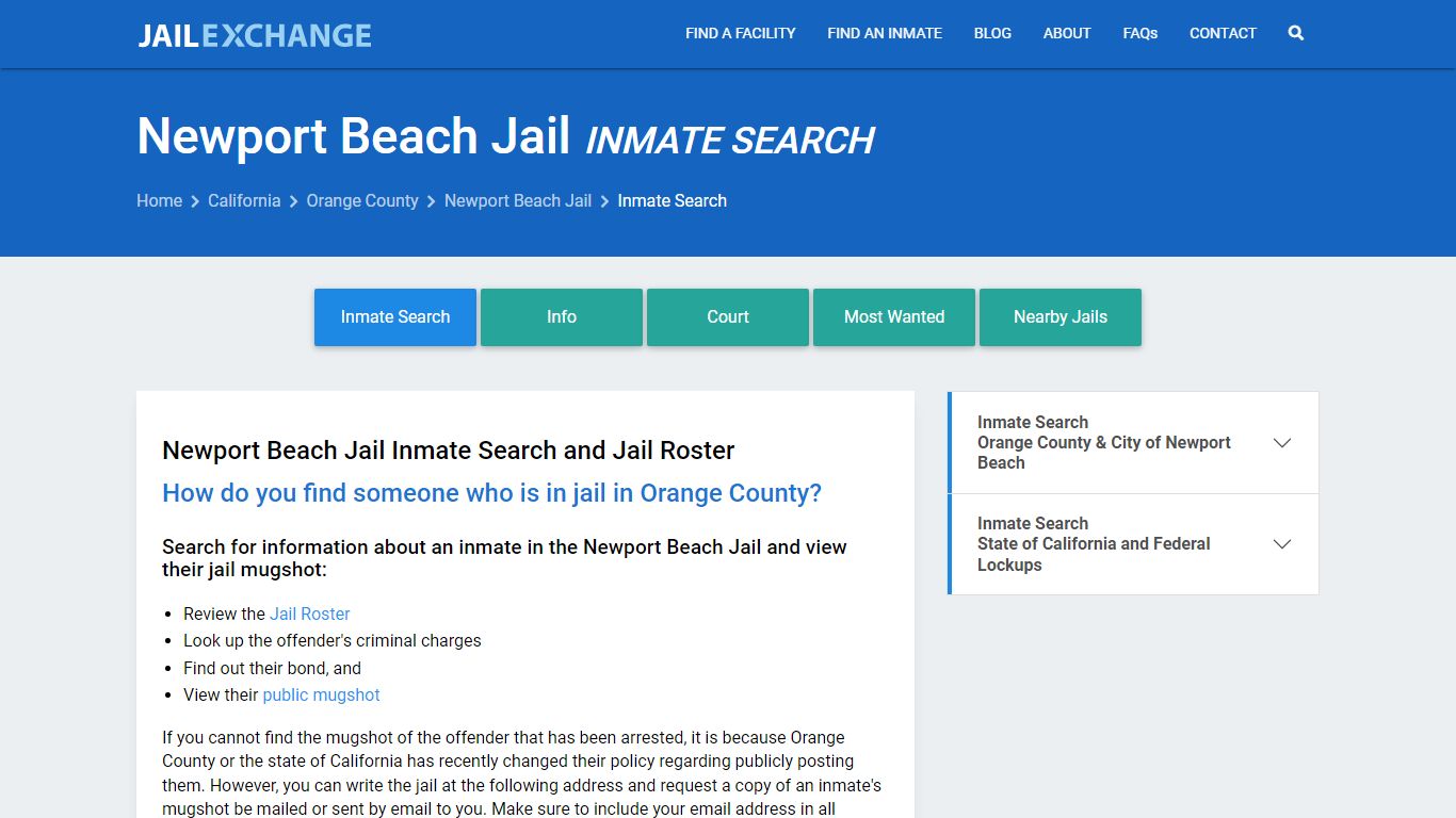 Inmate Search: Roster & Mugshots - Newport Beach Jail, CA